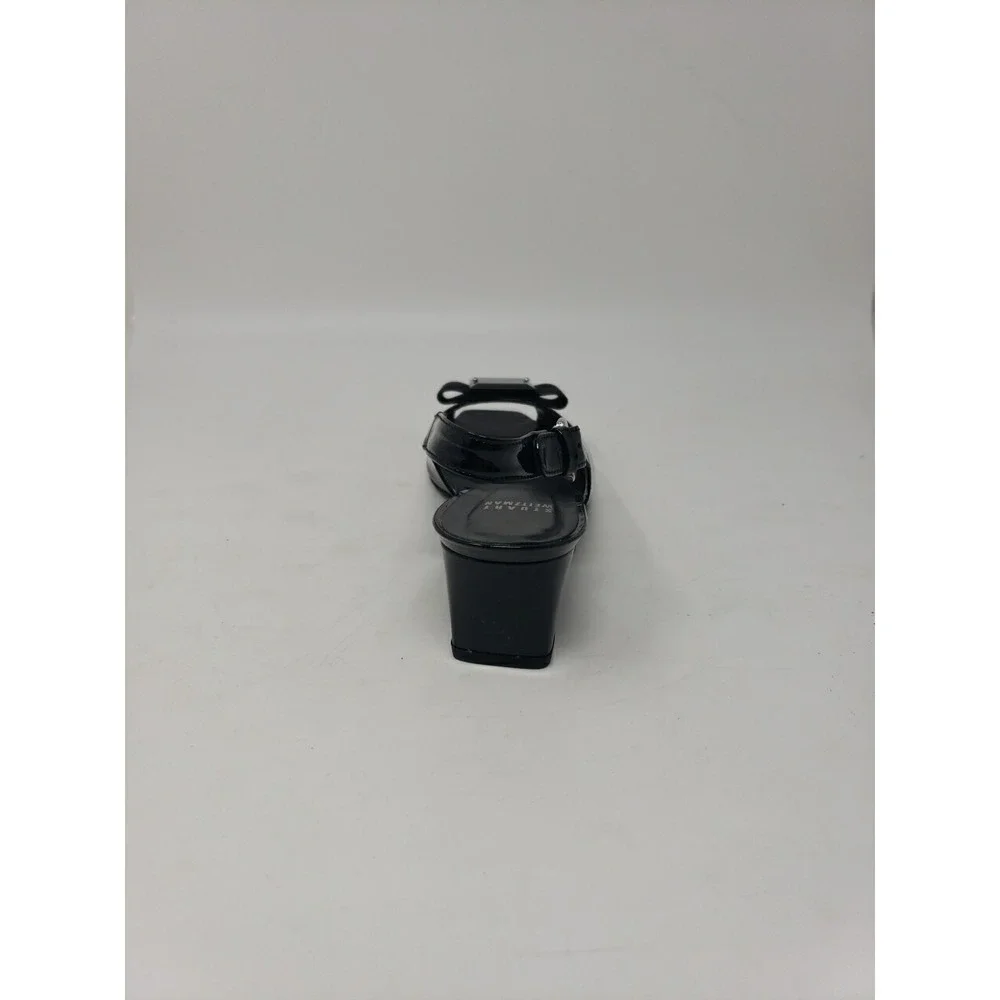 Stuart Weitzman Women's Black Patent Open Toe Strap Closure 1.5